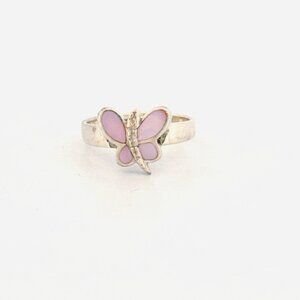 Vintage Estate Sterling Silver 925 Butterfly Ring Dyed Pink Mother of Pearl Shel